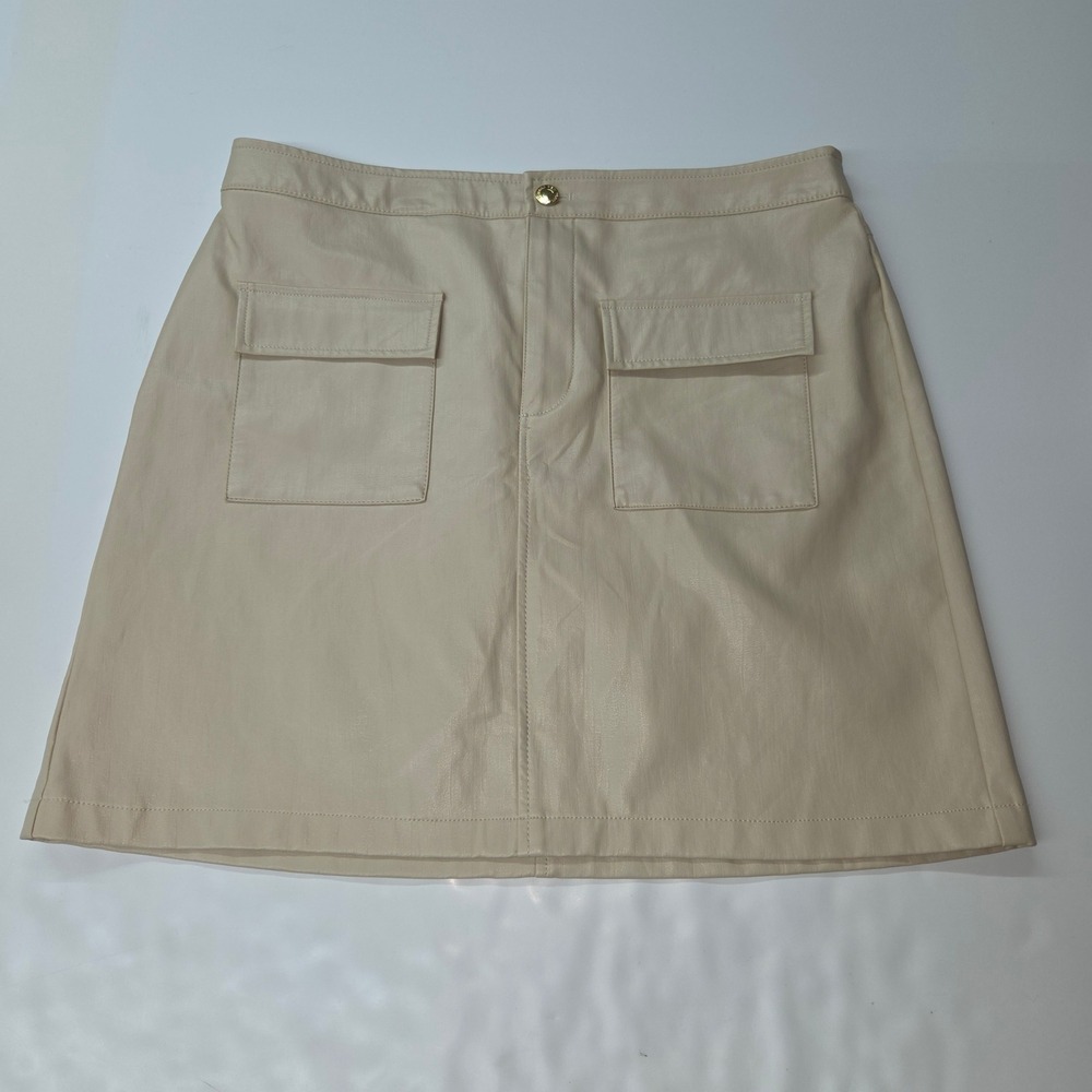Marc New York Jeans Faux Leather Cargo Mini Skirt Beige Latte M4MSO218 Womens 12